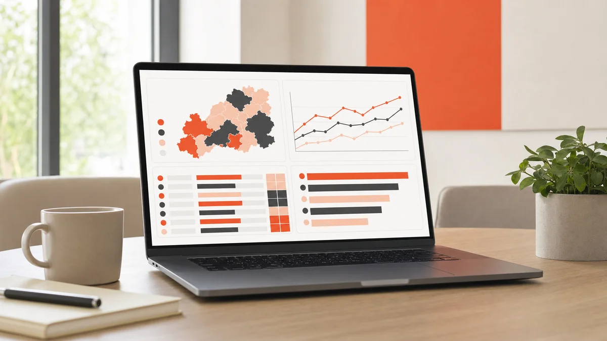 Dashboard showing dealer network audit scores across multiple sites on a laptop screen