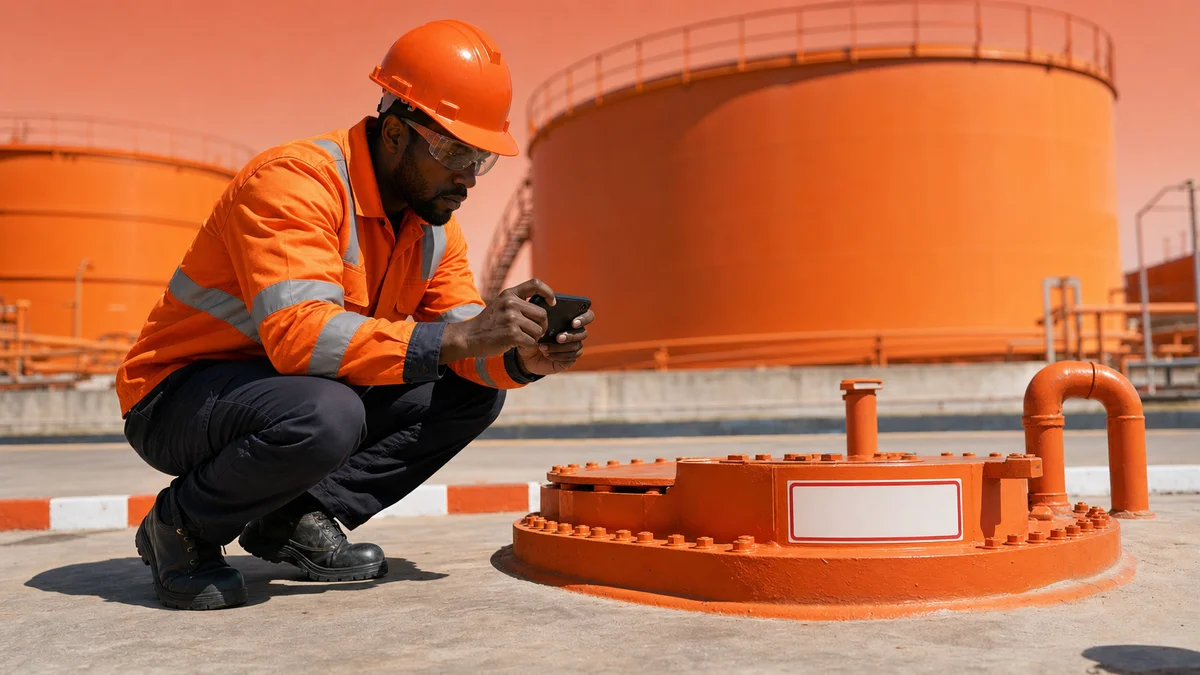 Auditor capturing photo evidence at a fuel storage area using a mobile app