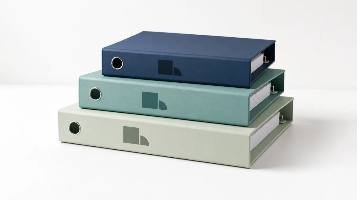 Three labelled audit binder folders — CI, DOS and BRI — arranged in a stepped hierarchy