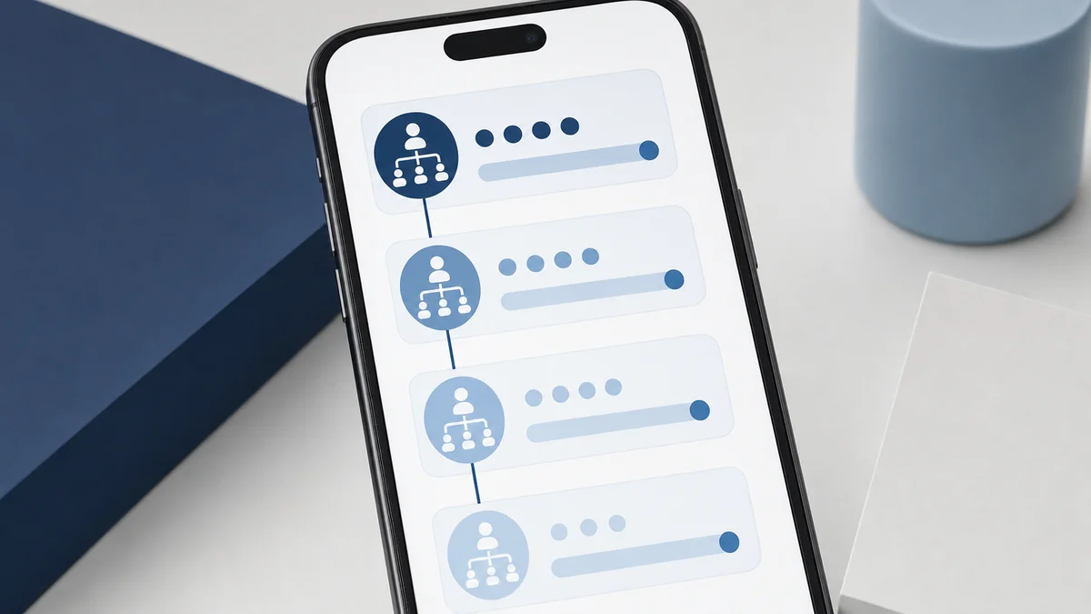 Four-level OEM-to-dealer hierarchy expanding on a mobile audit app screen