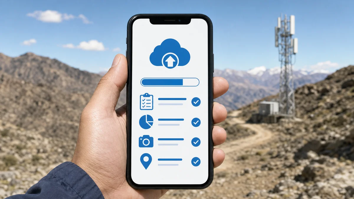 Smartphone showing offline audit sync progress bar after connectivity is restored