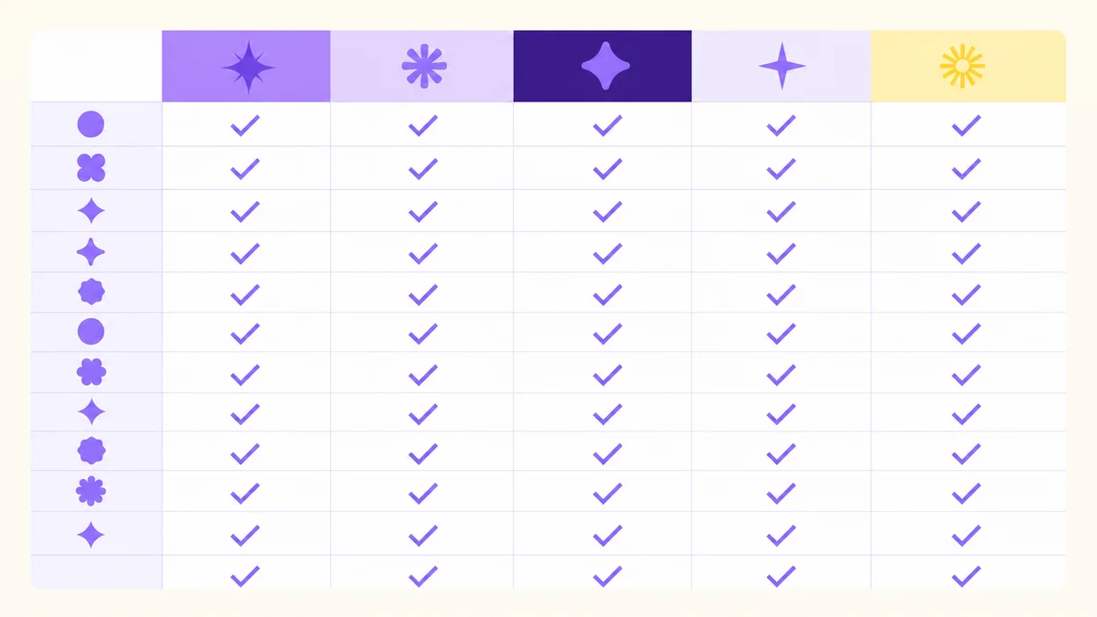 Flat vector of a monthly audit calendar grid with five AI engine columns and checkmark shapes