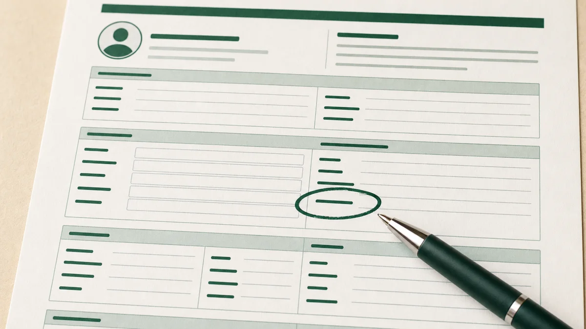 Macro overhead shot of a printed CRM lead form with the Lead Source field circled in dark green ink