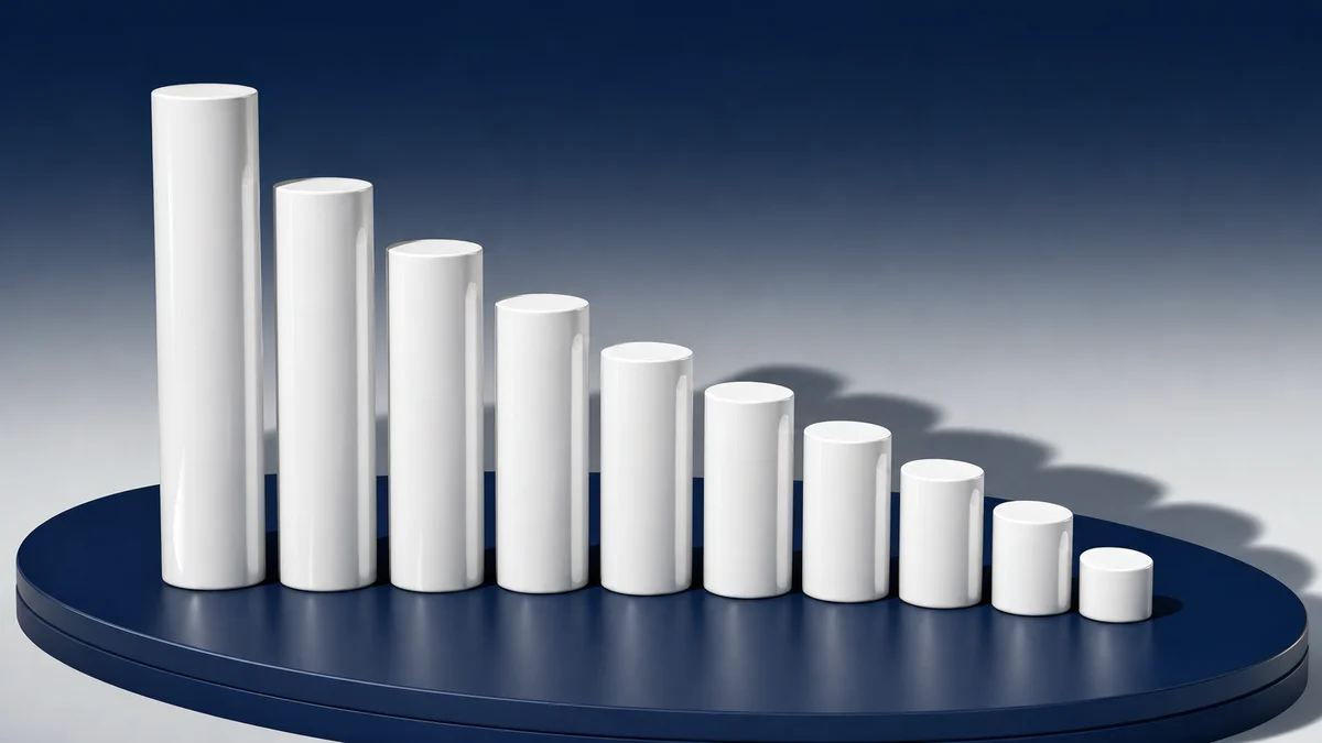 Row of descending 3D cylindrical columns representing declining click-through rates by search position