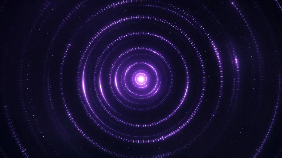 Pulsing measurement rings expanding from a central citation signal source on dark field